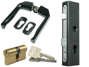 Komplet zamek z kasetą 60x40 + klamki + wkładka zamka
